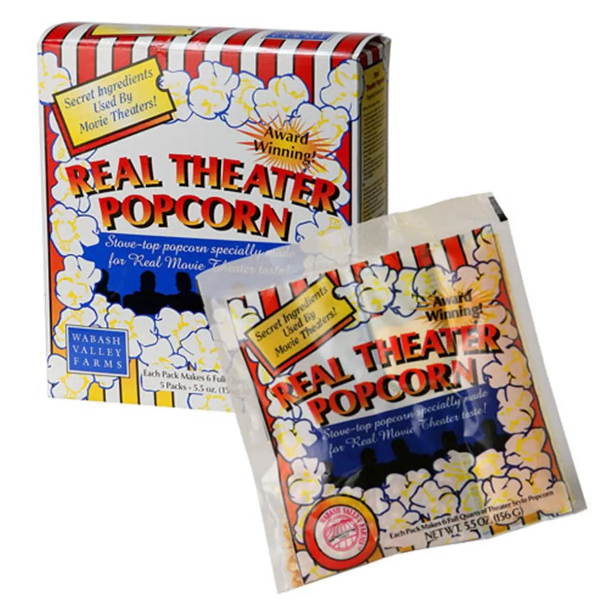 212 MAIN Wabash Valley Farms 43615 Award-Winning Real Theater All-Inclusive Corn Popcorn Popping Kits - 5-Pack Stove-Only Snack with Secret Blend Buttery Salt & Crispy Texture