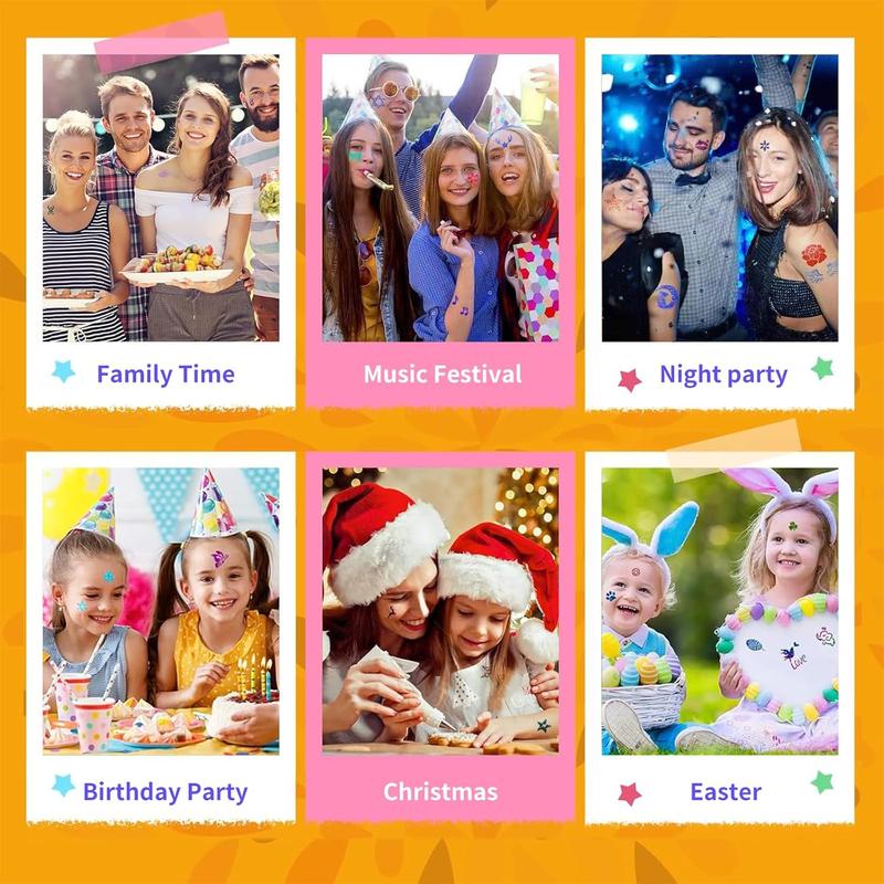 Temporary Glitter Tattoo Kids Kit 48 Colors 209 Stencils 4 Glue 5 Brushes Gel Makeup Set for Body Nail Arts Gifts for Girls Boys Adults Birthday - Cosmetic