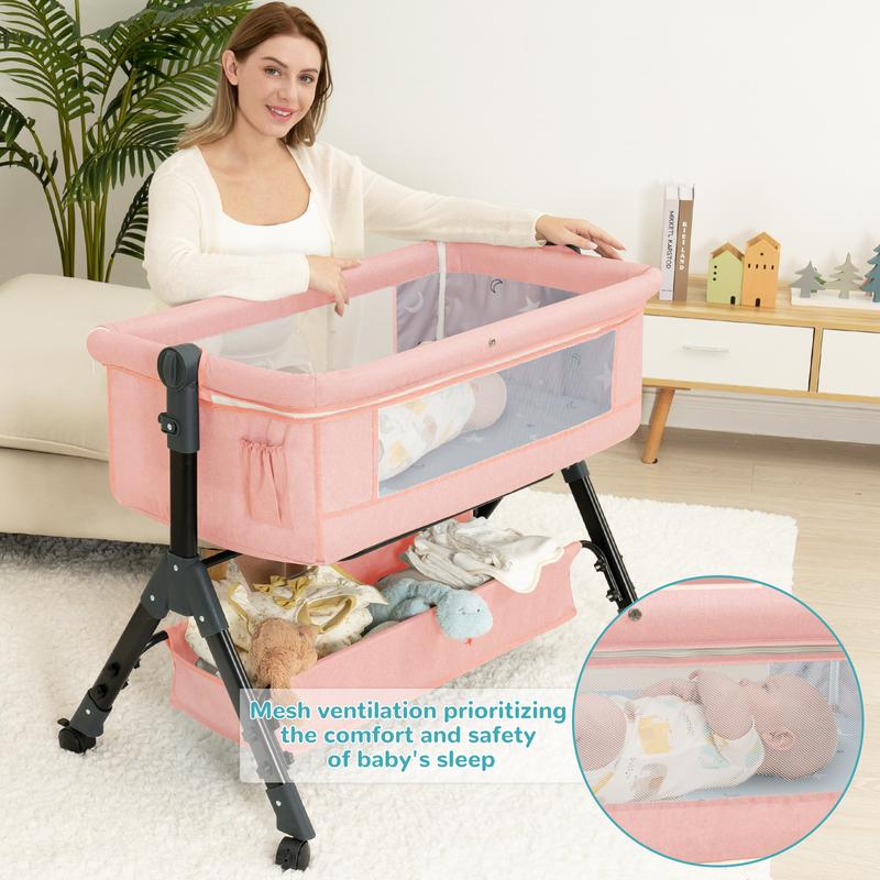 【New Year gift】Baby Bassinet Bedside Sleeper 3 in 1 - Adjustable Height, Adjustable Wheels, Travel Sleeper, Portable Design for 0-6 Months、12 Months Newborn bassinet for baby