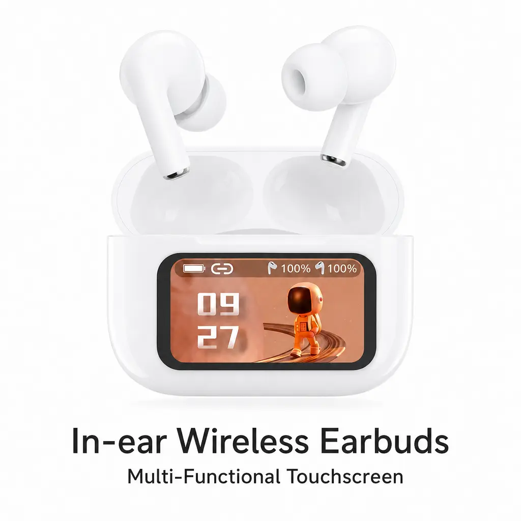 Wireless Headphones - Bluetooth 5.3, High Definition, Compact In-Ear Design | IPX4 Waterproof, Dual Microphones for Call Noise Reduction, Immersive High-Quality Bass, Includes Charging Case with Touch Screen, Adjustable EQ Sound Effects