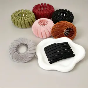 7pcs Bohemian Expandable Bird Nest Magic Hair Clips, Velvet & Hollow-Out Design Lazy Bun Ponytail Holders, Elegant Women Hair Styling Accessories for Daily Wedding & Festival Decor