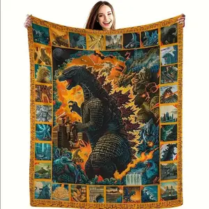 Godzilla Monster Themed Flannel Velveteen Plush Throw Blanket, Godzilla Blanket, Monster Movie Throw Blanket, Soft Blanket, Godzilla Gifts for Fans, Soft, Warm, and Versatile for Couch, Bed, Office, and Travel - Perfect Gift Idea christmas gift