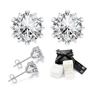 Moissanite Stud Earrings, Round Cut D Color VVS1 Clarity Lab Created Diamond Earrings Studs 18K White Gold Plated 925 Sterling Silver Jewelry for Women Men