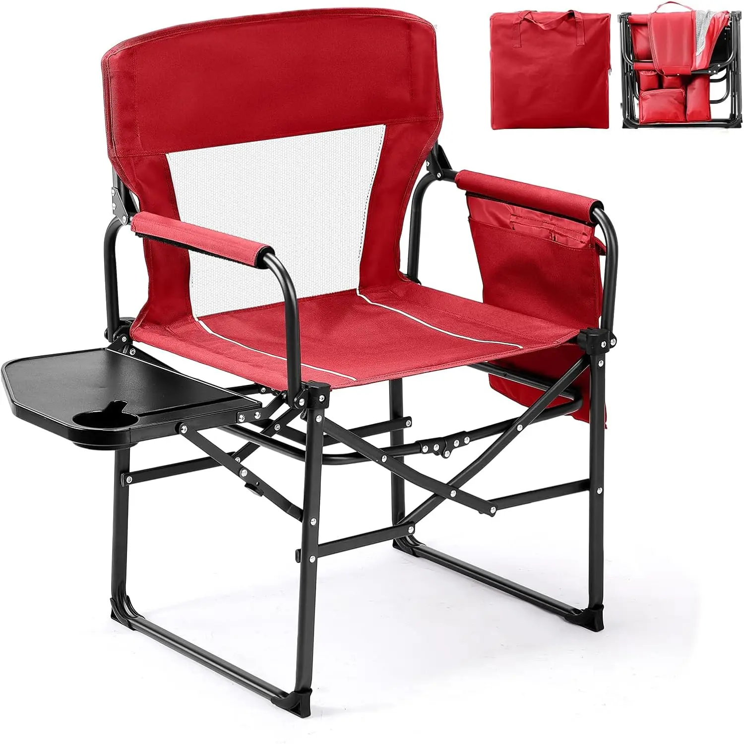 VINGLI Camping Chairs, Directors Chair, Camping Chair with Side Table & Carry Bag, Heavy Duty Camping Chairs for Adults, Portable Folding Camping Chair, Pocket for Beach, Fishing,Trip,Picnic