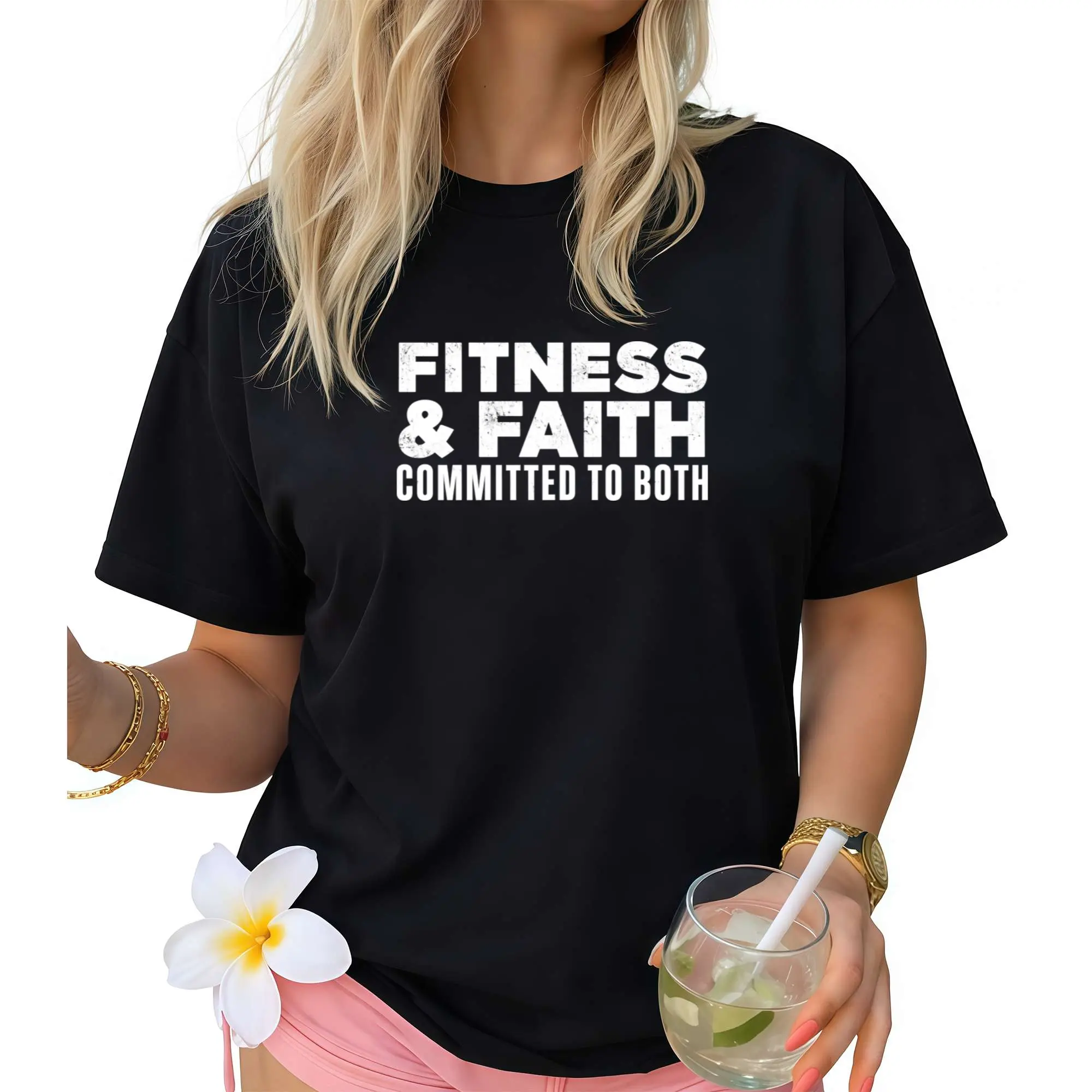 Fitness & Faith Committed to Both Gym Addict T-Shirt - Christian Faith & Fitness Motivational Workout Tee for Women - All-Season Comfort Round Neck Casual Athle Same style for women 2026 summer short