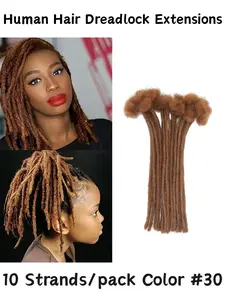 0.6 cm Thickness 10 Strands/pack Dreadlock Extensions Human Hair #30 Brown Human Hair for Man/Women/Kids Full Handmade Permanent Loc Extensions Can Be Dyed Bleached Curled