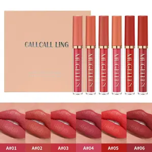 Women's 6-Count Gentle Matte Liquid Lipstick Set - Lip Stain, Lip Care Included, Long-Lasting, High-Pigmented Nude, Waterproof, Non-Stick Cup Kit, Multicolor Pearl Cosmetic Beauty Gift