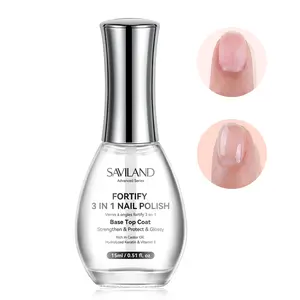 SAVILAND 3 in 1 Base Top Coat Nail Strengthener 15ml Bottle Air Dry Natural Clear Healthy Nail Polish Nail Strengthener Glossy Regular Nail Lacquer for Weak Thin Nails Home DIY Manicure Essential Women Gift