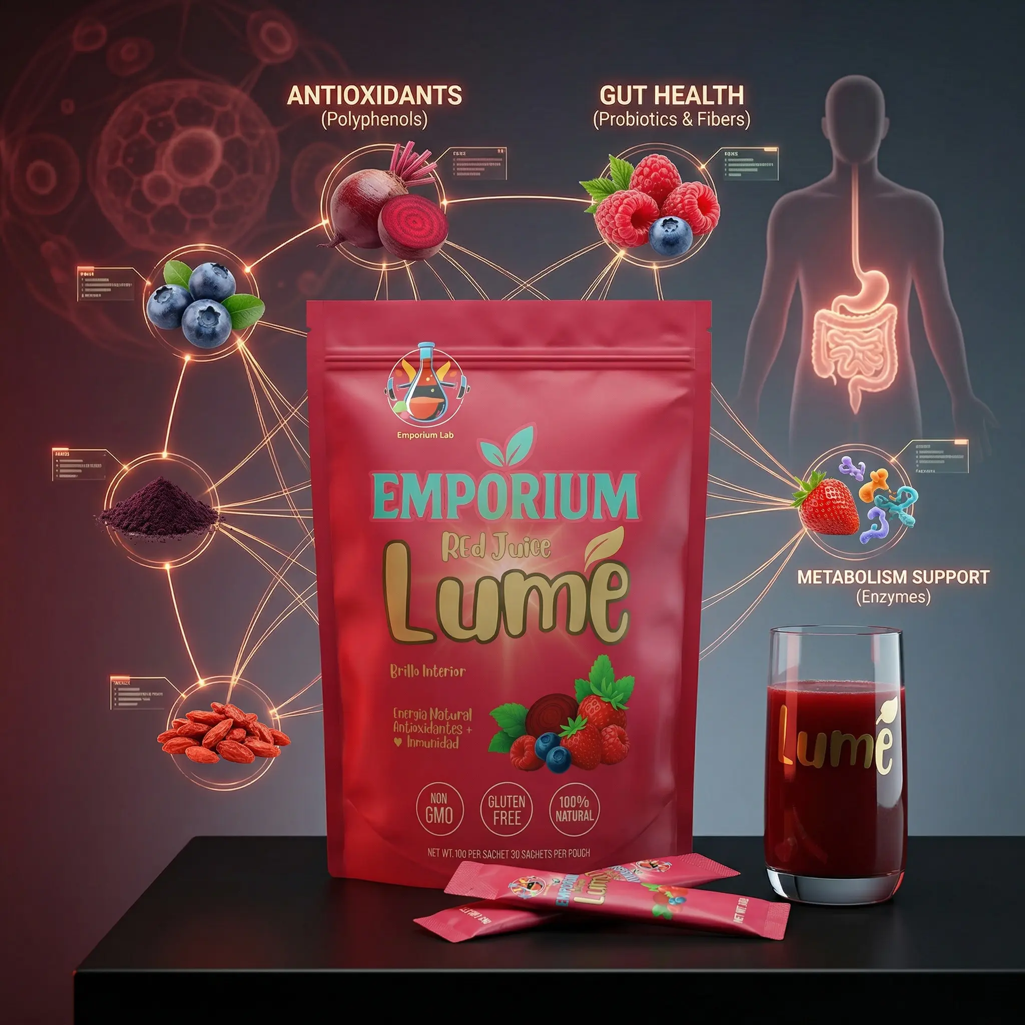 Red Juice LUME | Brillo Interior, with Lactobacillus Acidhopilus ...