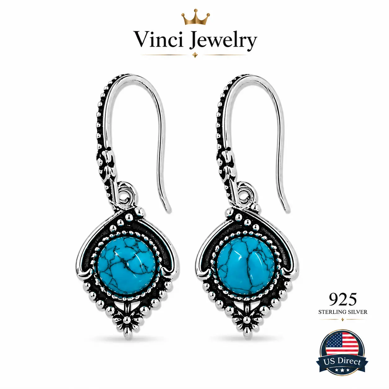 925 sterling silver Vintage Turquoise Drop Earrings for Women with Bohemian Western Inspired Style Featuring Blue Stone Details and Elegant Silver Tone Design Perfect for Daily Wear Holiday Travel Party Events and Outfits Bringing Unique Charm Confidence