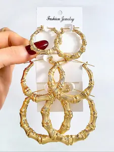 Punk Style Bamboo Joint Design Hoop Earrings, New Style Fashionable Jewelry for Women & Men, Trendy All-match & Exquisite Jewelry for Birthday Gift