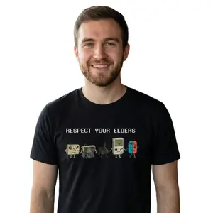 Humorous Respect Your Elders Retro Gaming TShirt Nostalgic 90s Pixel Art Controller Graphic Oversized Trendy Gift for Him Her Unisex Cotton Tee