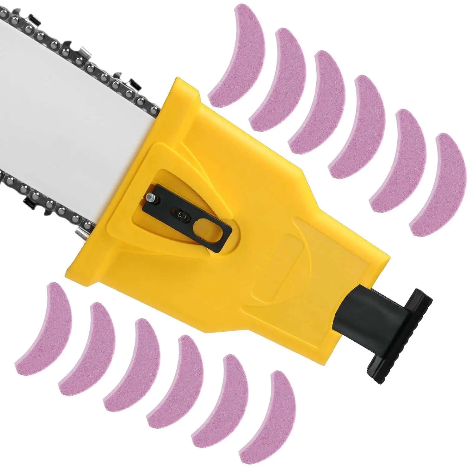 Chainsaw Sharpener with 12PCS Fast Sharpening Stone, Chain Saw Sharpener Tool, Chainsaw Chain Sharpener, Chain Saw Blade Sharpener, Chainsaw Teeth Sharpener for 14 16 18 20 Inches Chain Saw Bar