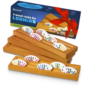 Queensell Loomino Holders Curved Dominoes Racks Set of 4 Ergonomic Design for Loomino Double 6 & Mexican Train Double 12 Anti-Slip Pine Wood