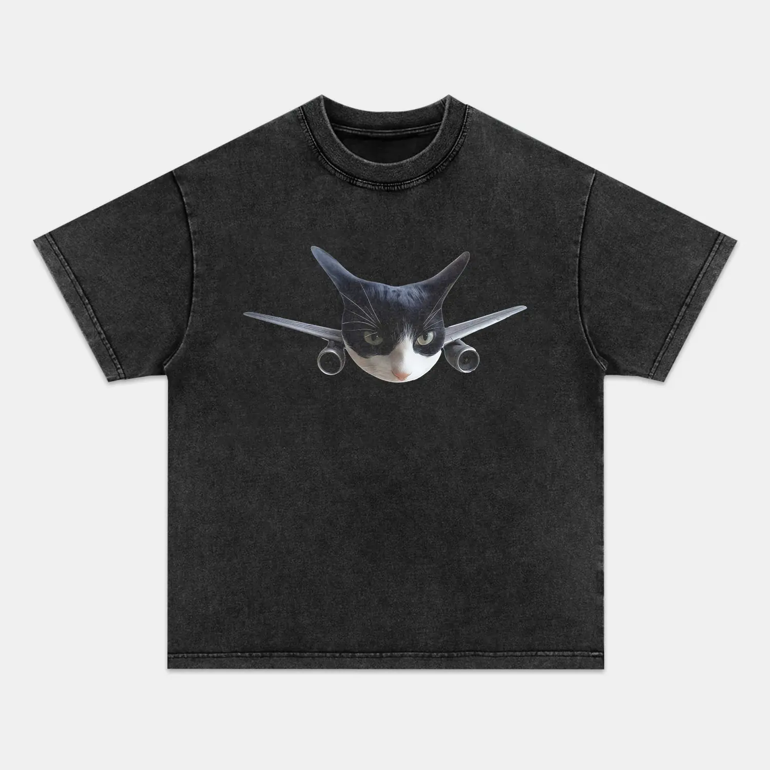 Airplane Cat T-shirt, Unisex Vintage Crew Neck Regular Fit Cotton Fabric Casual Breathable Short Sleeve Funny T-shirts Fashion Men&Women's Top for Streetwear 032007