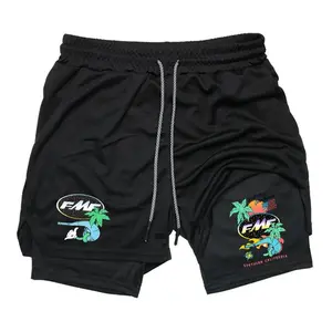 Men's Streetwear 2-in-1 Shorts Sweat Shorts with FMF Racing Graphic Print Drawstring Waist Casual Summer Shorts for Men Trendy Drip Clothing MF Southern California Tropical Palm Tree Retro Graphic