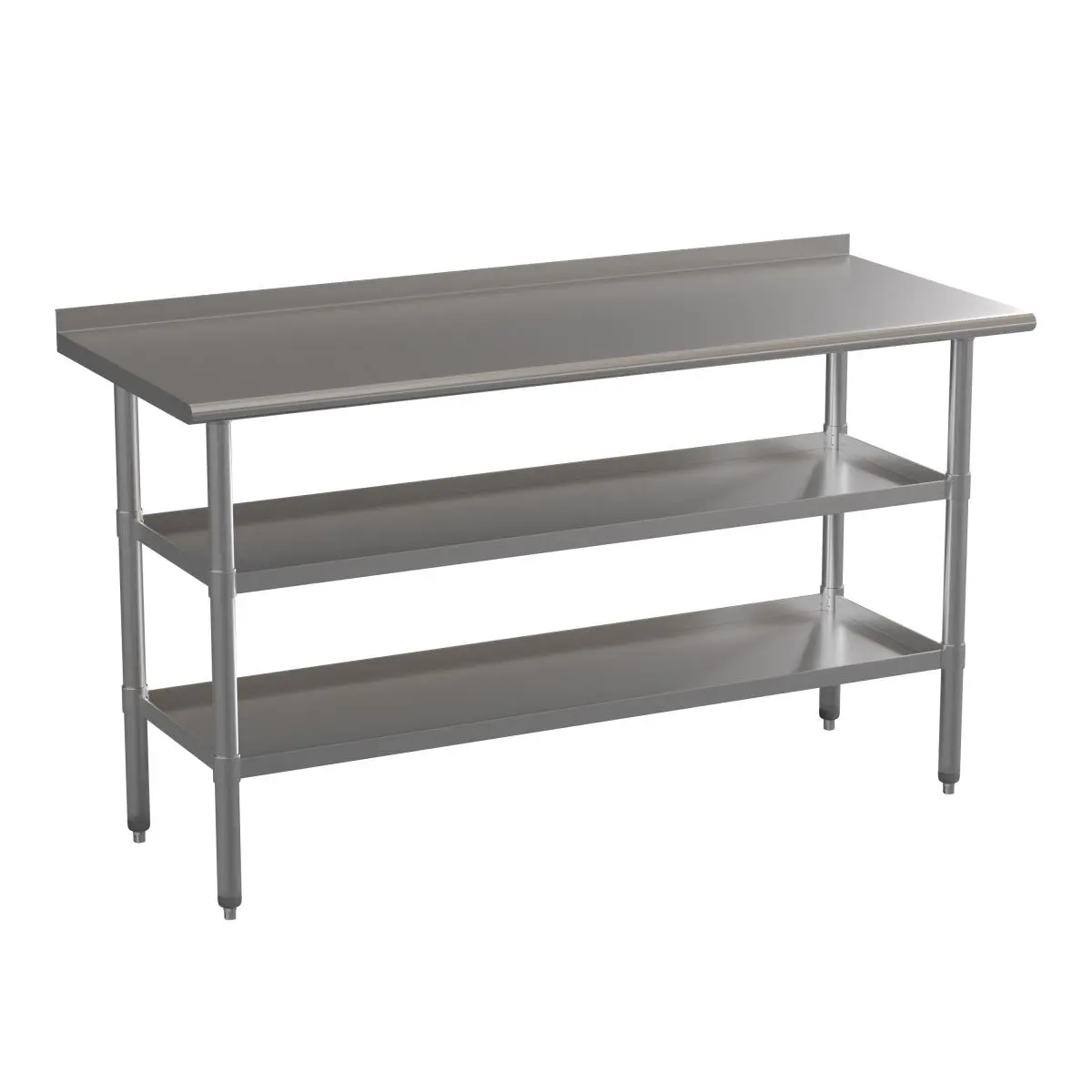 Flash Furniture 18 Gauge Stainless Steel Work Table - NSF Certified, 53.25"w x16.125"d x1.5"h, 1.5" Backsplash, 2 Undershelves, 1.875" Table Top Thickness, 1.75" Fixed Leg Width, Assembles Easily in 10 Mins, Cleans Easily with Water