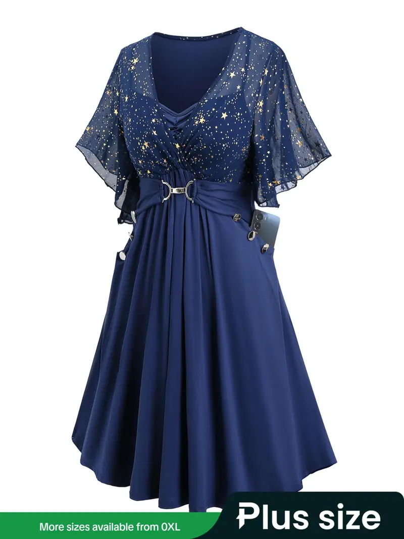 open lace back dress Zapaka Women Sparkly Purple Plus Size Sequined Cocktail Dress Chiffon Round Neck Party Dress, Purple / 2XL