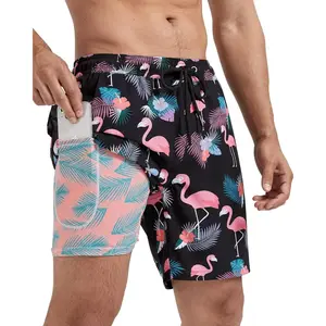 2 in 1 Mens Swim Trunks 7 Inch Quick Dry Beach Shorts with Compression Liner Bathing Suits for Men Swim Shorts