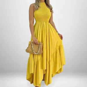 Spring 2025 Cross-Border Women’s Clothing – Sleeveless Solid-Color Fashion Tailored Skirt Summer Dress