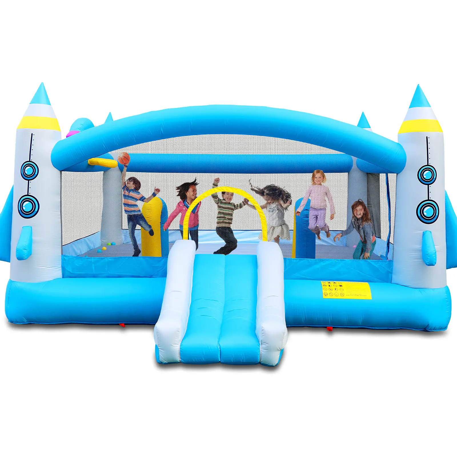 Inflatable Bounce House Water Park, Kiddie Oxford Fabric Inflatable Playground - 198in x 180in Lawn-Suitable Outdoor Play Equipment with Slide, Included Blower for Quick Plug-and-Play Kids Use, No Battery Needed