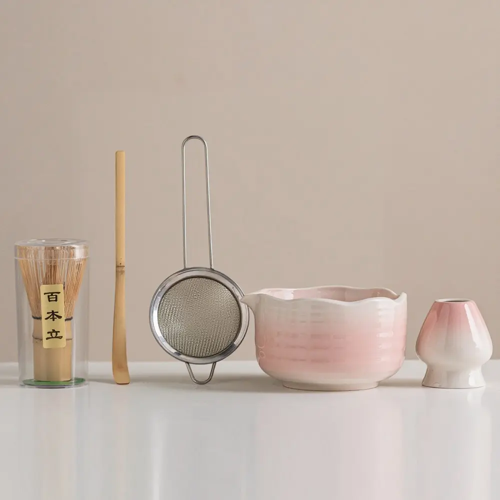 2/4/5pcs Pink Matcha Set, Ceramic Faucet Tea Cup, Breakfast and Latte Making Tools Set, suitable for home kitchen, a formal matcha set gift for tea lovers, Japanese Tea Set, Tea Accessories, Tea Gifts