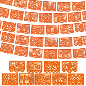 4 Pack 59 ft Mexican Papel Picado Banner Plastic Mexican Talavera Party Fiesta Banner Wedding  Decorations for Cinco De Mayo Cielito Lindo Party Supplies(Orange)