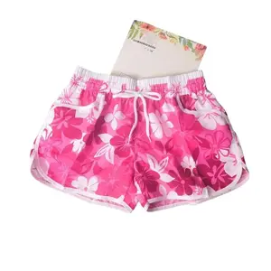 Women's Pink Floral Print Three-Quarter Length Quick-Dry Waterproof Swim Trunks Comfortable Lightweight Outdoor Garments TK Brand Swimwear Shorts Swimming Shorts