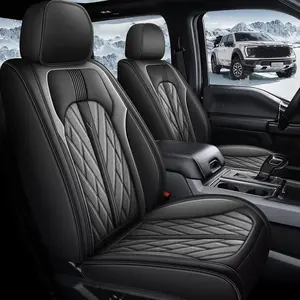 Seat Covers for Ford F150 2009-2025, F250 F350 F450 2017-2025: 5 Seat Full Set Truck Seat Covers Custom Waterproof Perforated Leather (Black&Grey)
