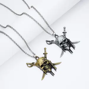 Pirates of The Caribbean Necklace Antique Copper Aztec Skull Pirate Skull Necklace For Men Gift