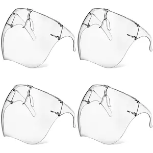 4 Pack Face Shield with Glasses, Anti-Fog Ultra Clear Reusable Protective Plastic Face Shield Droplet Splash Guard for Women Men Kids