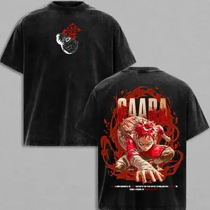 Gaara - Narutoo Anime Double Printed Vintage Washed Tee Unisex Oversize Anime Manga Washed Heavyweight Cotton T-shirt, Gift For Anime Fan OC5