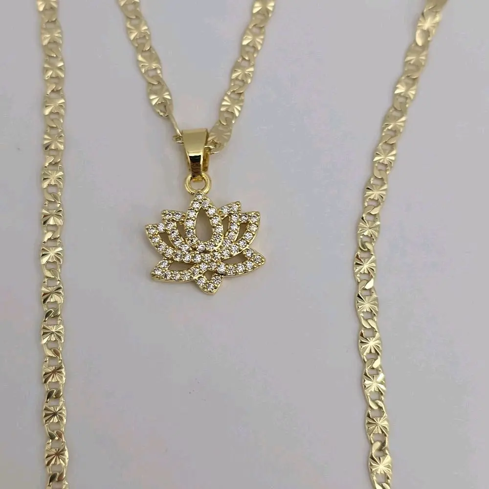 Lotus Flower fashion necklace gold-plated regular  link style 18"inches  shorter clear stone's