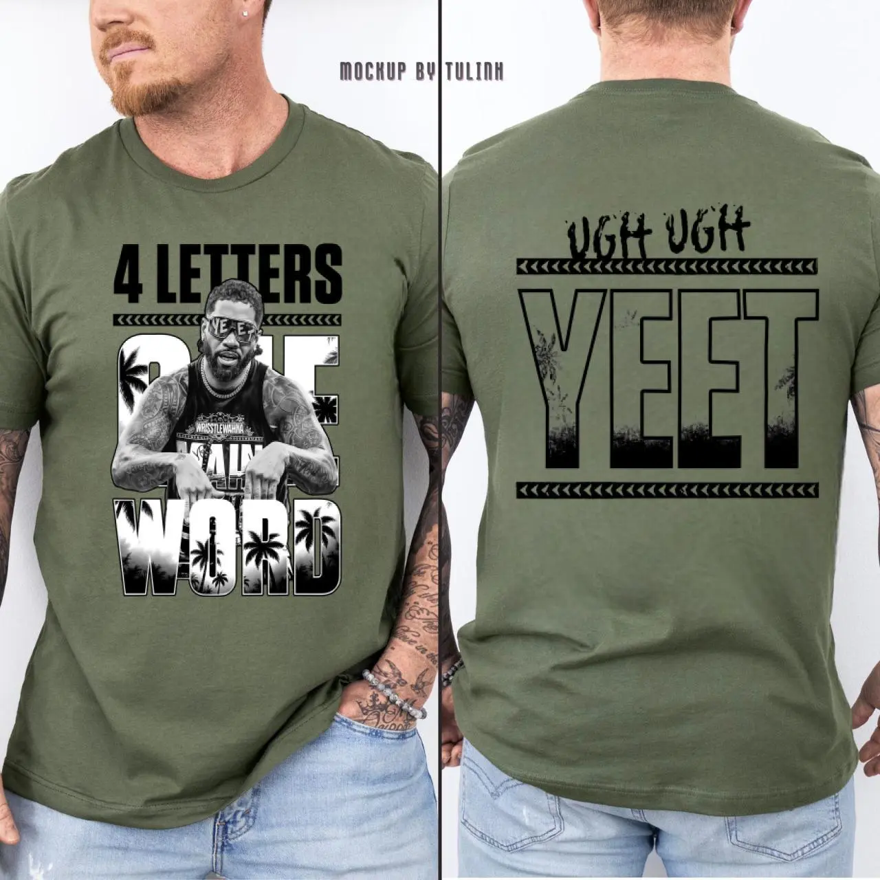 Jey Uso "Four Letters One Word" YEET Bootleg T-Shirt - 90s Vintage Wrestling Graphic Tee - Ugh Ugh Yeet Music Tour Style Top - 100% Cotton Made in USA Unisex Streetwear