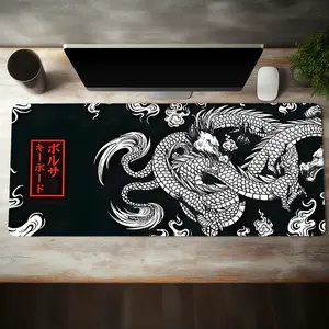 Extra Large Black White Dragon Cloud Mouse Pad Oriental Art Gaming Desk Mat 35x16 Inch Computer Keyboard Mousepad with Non-Slip Rubber Base Durable Stitched Edge Perfect Gift for Home and Office