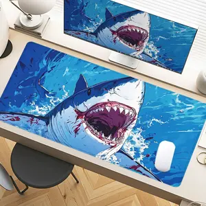 Shark Attack Ocean Blue Desk Pad Gaming Mousepad XXL Mouse Pad For Laptop Desk Mouse Pad Extra Large With Non-Slip Rubber Base Stitched Edges Surface For PC Gamers Office Workers & Home Use Perfect For Christmas Birthday Gift
