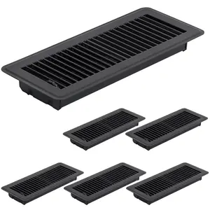 6 Pack 4" x 12" Floor Vent Covers - Heavy Duty Steel Walkable Floor Register - Easy Adjust Air  Lever - Vent Covers for  Floor (Black, 4x12 Inches)
