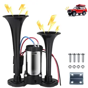 12V 120DB Air Horn Dual Horn, Super Loud Dual Speaker Air Horn Kit, Dual Electric Air Horns Kit with Compressor for Vehicles Trucks Pickup Trains Lorrys SUVs Cars Boats, Easy to Install