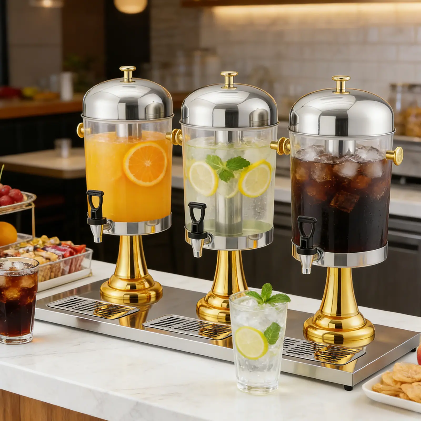Drinks Dispenser with Ice Core, Standard Stainless Steel Beverage Dispenser with Tap,  Large Drinks Beverage Dispenser for Cold Drink, Cocktail, Juice, Ice Tea