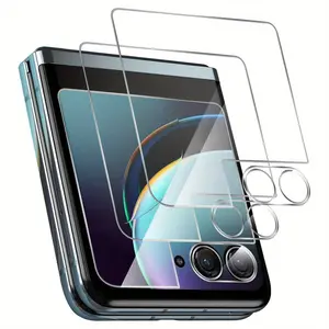 Compatible with Motorola Razr 50, 2pcs of Scratch-Resistant, Anti-Fingerprint, High-Definition Tempered Glass Screen Protectors + 2pcs of Camera Lens Protectors. Cases Electronic Smartphone Cellphone Cover Casing Protection Protective Shockproof