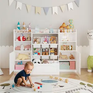 Kids Toy Storage Organizer with 6 Bins & 6 Cubbies, Multifunctional Bookshelf and Toy Cabinet for Playroom
