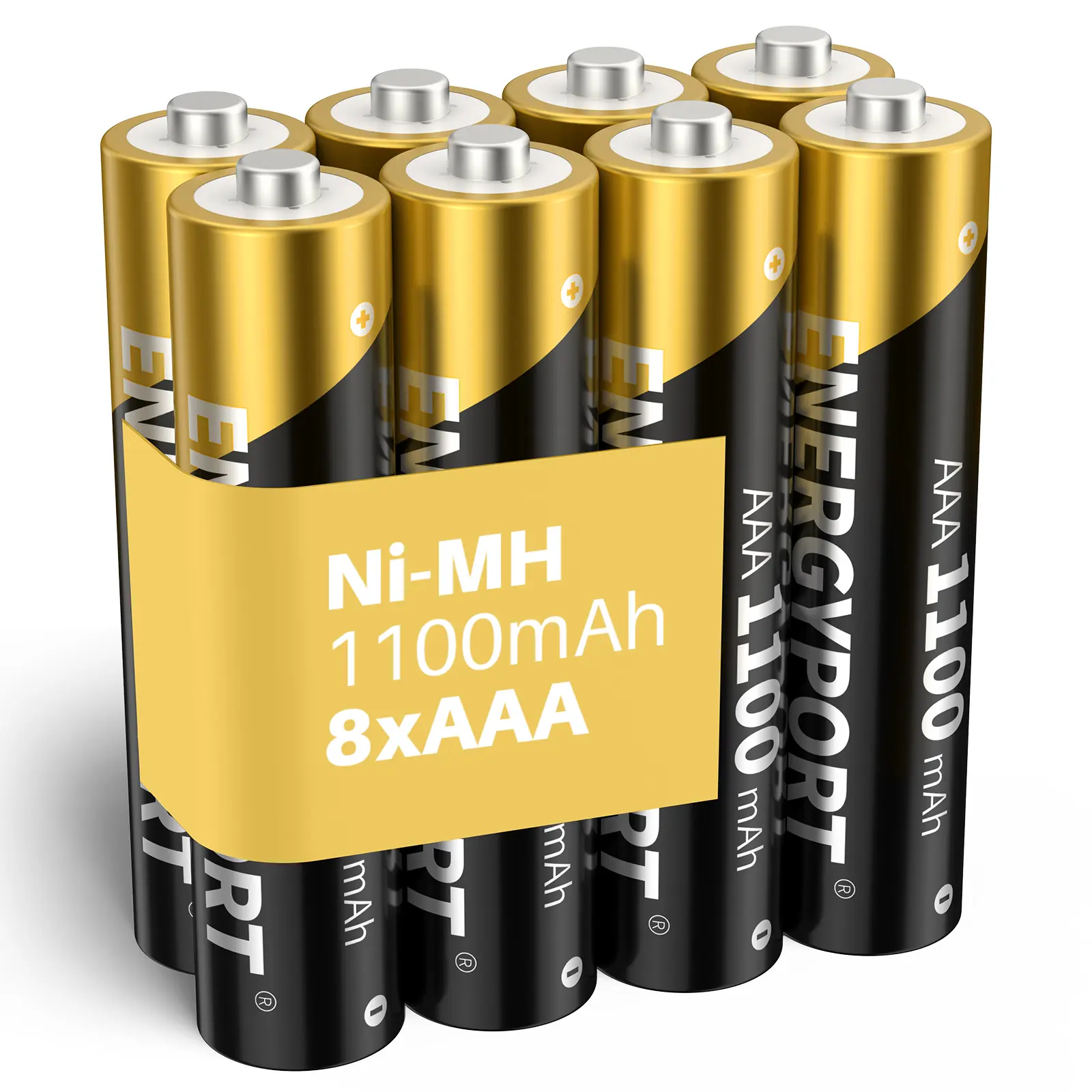 ENERGYPORT 8-Pack AAA Rechargeable Batteries 1100mAh Ni-MH 1.2V Pre-Charged High Capacity for Household Beauty Office Products