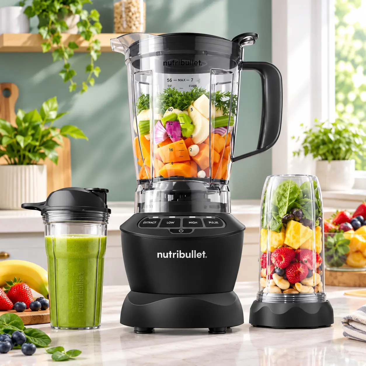 nutribullet Blender Combo with Serve Cups, NBF10500AK Matte Black, 1000W