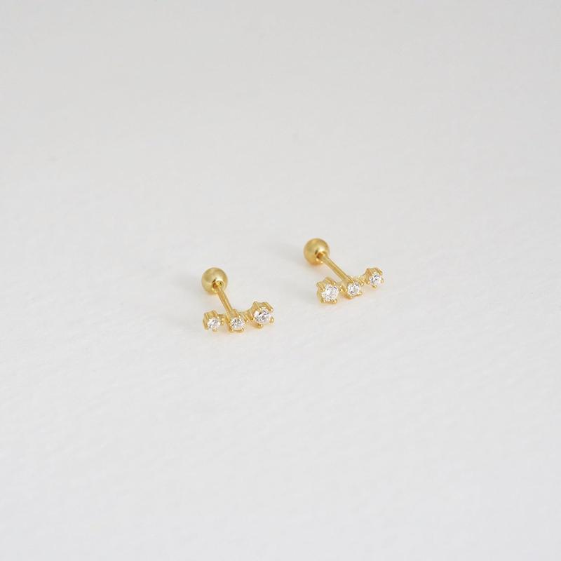 925 Sterling Silver Trio CZ Gold Screw Back Stud Earrings for Women/Girls, Sparkly CZ Stud Earrings for Helix Cartilage Tragus Earlobe Conch Piercing Jewelry 20 Gauge