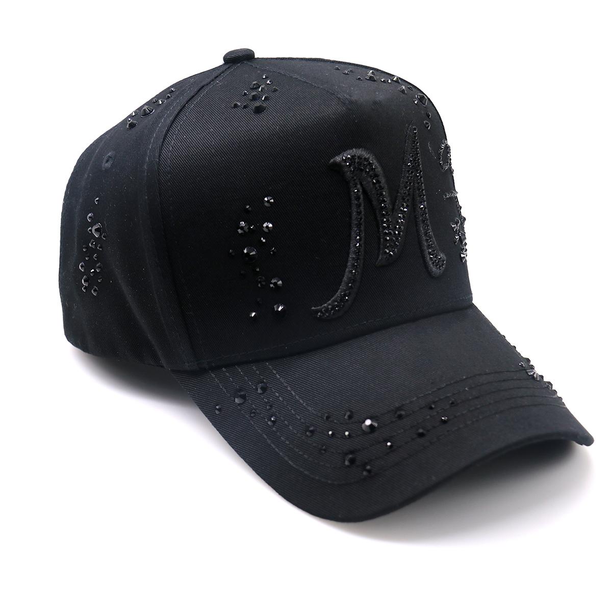 Black Bling Baseball Cap with 3D M Letter - Hip Hop Streetwear Hat