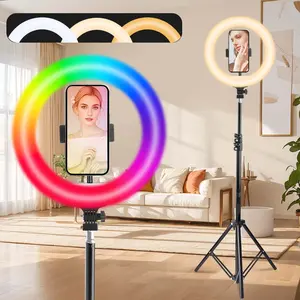 UEGOGO RGB 12-inch LED Ring Fill Light with 63-inch Adjustable Tripod & 28 Color Modes, Suitable for Live Streaming, Smartphone Photography & Selfie