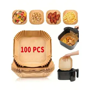 100ct Air Fryer Liners: 6.3"/8" Square Disposable Paper Basket - Non-Stick Baking Trays for Oven, Kitchen Gadget, Holiday Gifts