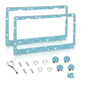 Turquoise Bling License Plate Frame features full crystal rhinestone glitter, non-obstructive design for US size plates, multi color options, anti-rust hardware kit, and universal fit for any car exterior decor