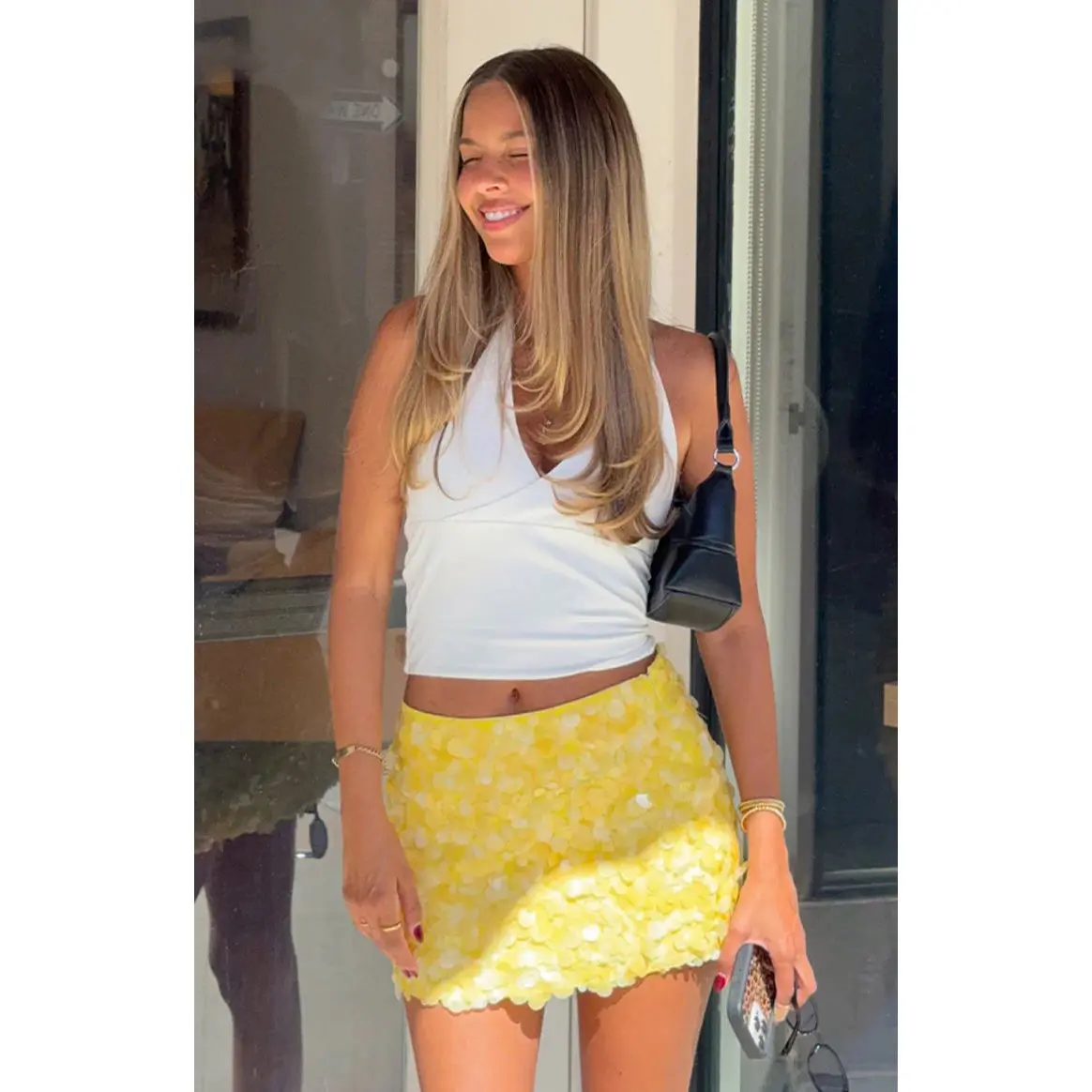 Spritz Yellow Sequin Party Mini Skirt
