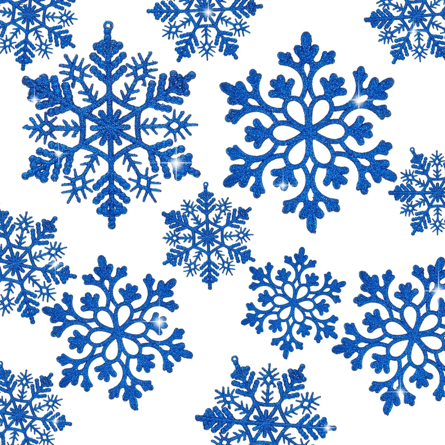 36pcs Christmas Snowflake Ornaments Plastic Glitter Snowflakes Ornaments for Xmas Tree Decorations, 4-inch, Blue